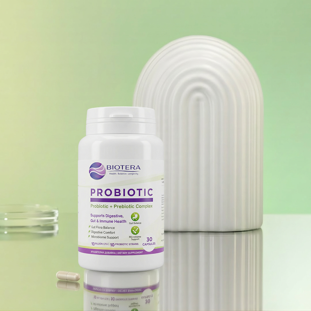 Biotera Probiotic - синбиотична формула (пробиотик + пребиотик) по-малко подуване и усещане за лекота през деня
