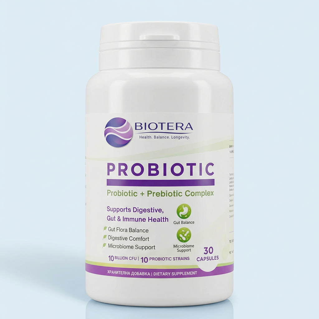 Biotera Probiotic - синбиотична формула (пробиотик + пребиотик) по-малко подуване и усещане за лекота през деня